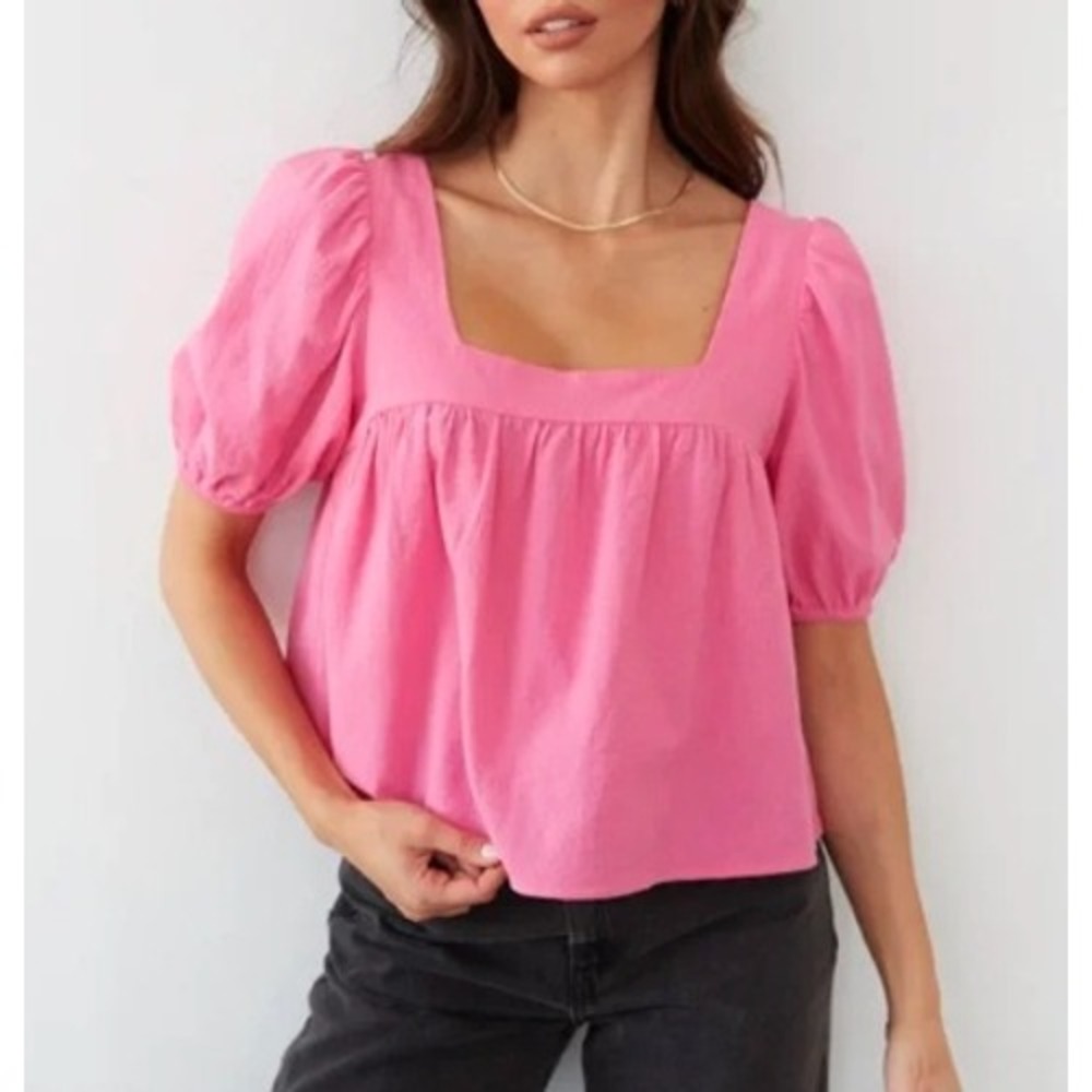 NWT day + moon pink‎ Baby Doll Crop Top Blouse Large